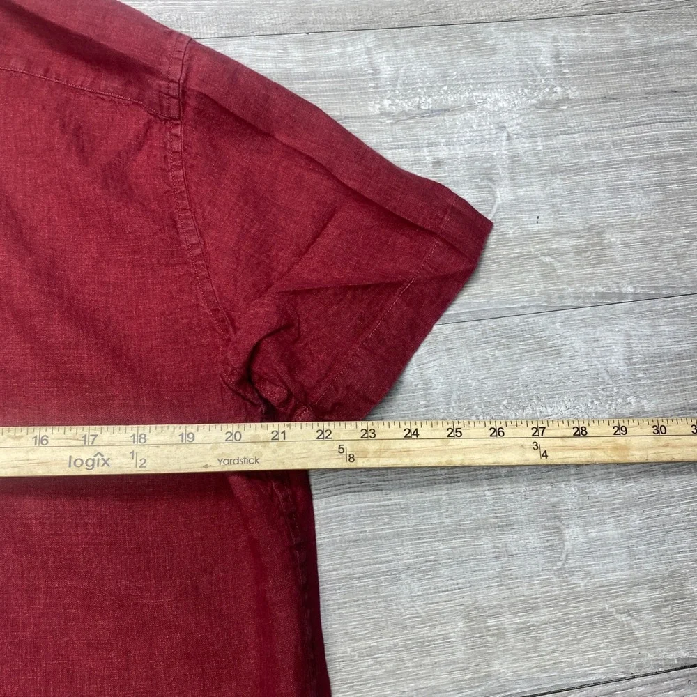 Banana Republic 100% Linen Shirt Mens L Red Short Sleeve Camden Standard Fit